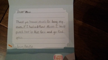 Kid sends a note to her mum expressing her love with a violent threats