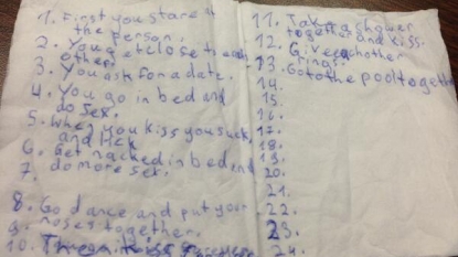 Two eight year old girls written few steps for ‘how to fall in love’