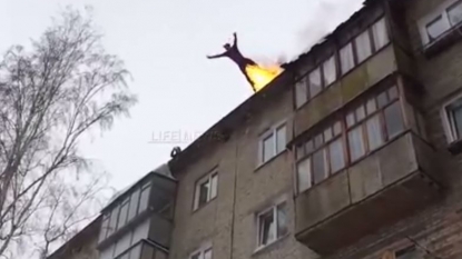 Crazy Stunt: Boy sets himself on fire before jumping from the building