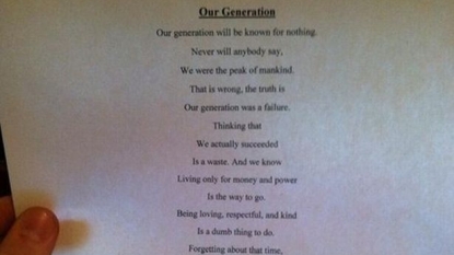 A poem written by 14 year old boy gone viral because it is also readable from bottom