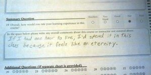 Epic response by a student in “teacher evaluation form”