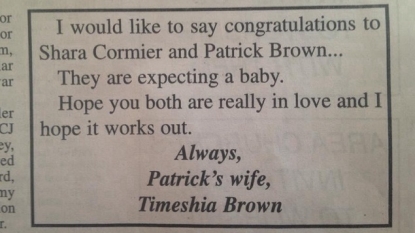 Wife wrote amazing newspaper for husband and his pregnant mistress