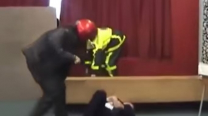 Moment when the first aid demonstration goes wrong