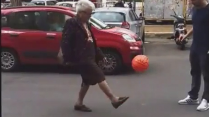 Old granny showing some amazing tricks with football