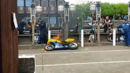 Motorbike caught fire during refueling in a race