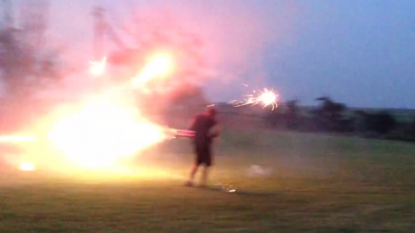 Young man demonstrated a firework gun that he made at home