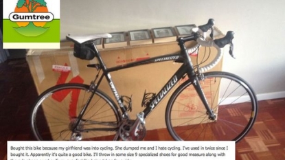 Man sells the bicycle which he bought for his girl with the phone number of her after she dumped him