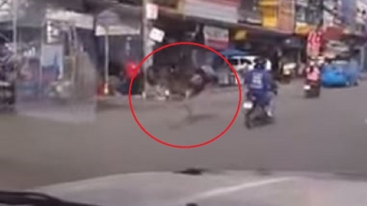 An ostrich spotted running on busy road in Thailand