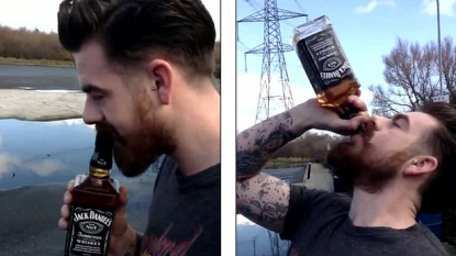 Man drank the whole bottle of Jack Daniels in 13 seconds for the stunt video