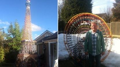 Man built an 8ft long Eiffel Tower in his back garden using K’Nex construction kit