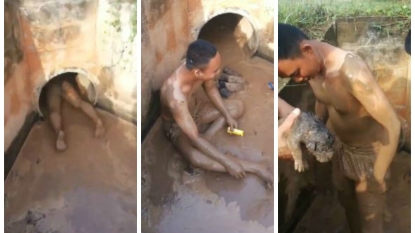 Man crawled into a poo tunnel to save puppies