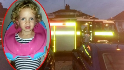 Two year old gets toilet seat stuck in her head