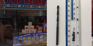 Man left horrified after finding a 3 inch drill bit into the chicken kebab