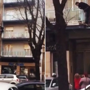 Burglar decided to be in mid-air rather than facing the victim