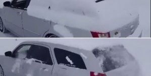 Driver found how to clean car during winter without touching