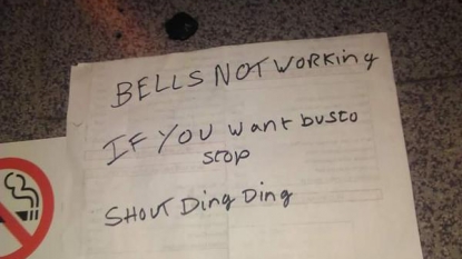 Hilarious message left by the bus driver to the passengers after the bell stopped working