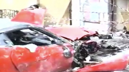 Driver ended up in hospital after smashing the Ferrari into a shop