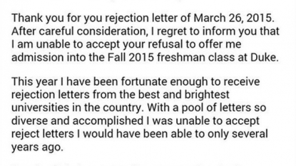 Teenager rejected the ‘rejection letter of university’ by writing another letter