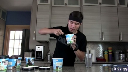 Watch This Champion Eater Destroy 12 Pints of Ben & Jerry’s Ice Cream