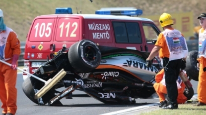 Perez unhurt after crash-landing upside down at Hungarian GP