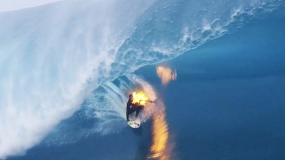 Daredevil surfer sets himself on fire