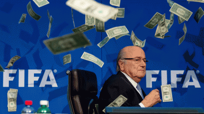 Sepp Blatter showered with fake money by British comedian — FIFA