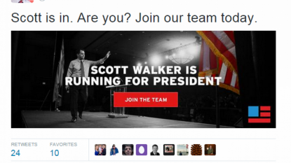 Twitter misfire puts Walker into 2016 presidential race prematurely