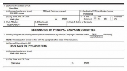 Deez Nuts showing up in presidential polls