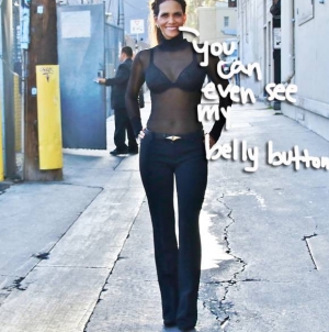 Halle Berry Sheer Turtleneck: Actress Shows Off Black Lace Bra