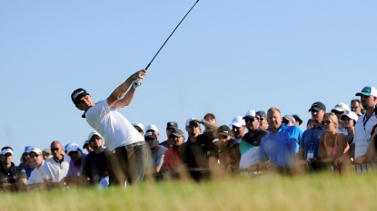 Jones hits shot from hospitality tent at PGA Championship