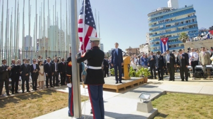 US flag raised over reopened Cuba embassy in Havana