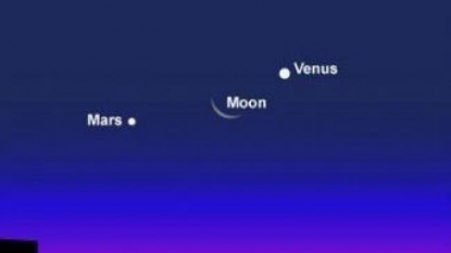 Venus meets up with moon and Mars this week