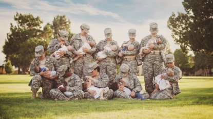 Groundbreaking: Active duty soldiers pose for breastfeeding photo