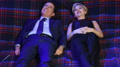 Scarlett Johansson and Stephen Colbert ponder life’s big questions on Late Show