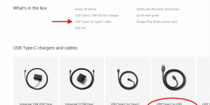 Google Nexus 5X: USB-C conversion cable not in box