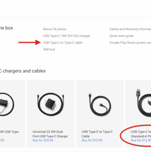 Google Nexus 5X: USB-C conversion cable not in box