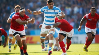 Maradona celebrates at Rugby World Cup