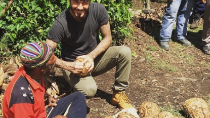 David Beckham makes soccer balls from banana leaves