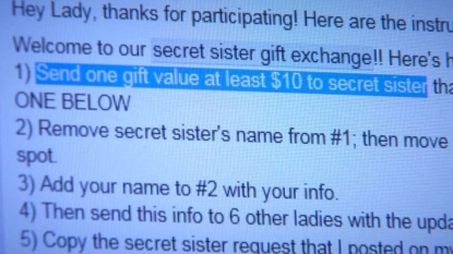 Facebook Secret Sister gift exchange scam