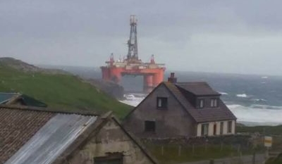 Drilling rig blown ashore during storm in Western Isles