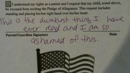 Florida man upset after niece brings home ‘excuse from Pledge’ form