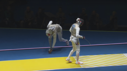 Fencer’s phone falls out of pocket during Olympics match