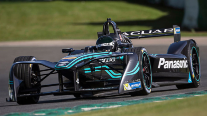 Jaguar I-TYPE Formula E racer swooshes in