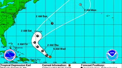 Karl Downgraded, Tropical Storm Lisa Gains Strength