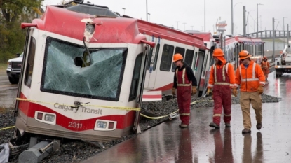 Light-rail transit train derails during morning rush in Calgary; driver hurt