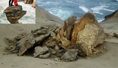 Caught on camera: Cape Kiwanda sandstone pedestal pushed over by vandals