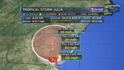 Tropical Storm Julia meanders near South Carolina, Georgia