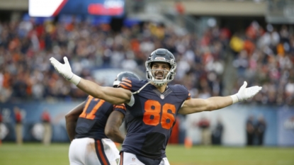 Fan in gorilla suit runs on field during Lions-Bears game