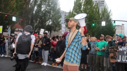 Los Angeles freeway blocked by Trump protesters