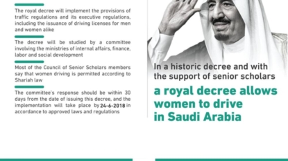 Saudi Arabian Women To Be Allowed To Drive